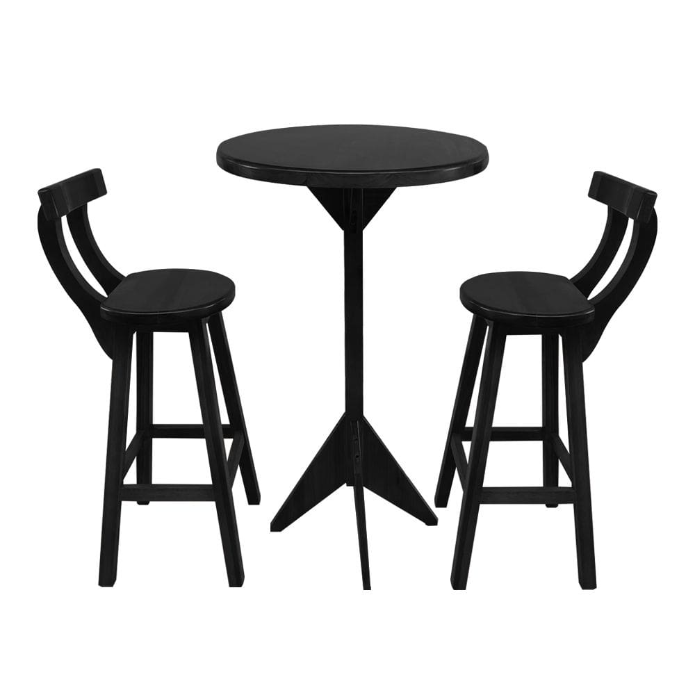 Jogo Bistrô de Madeira 2 Banquetas Altas Ideal para Bar e Restaurante Preto