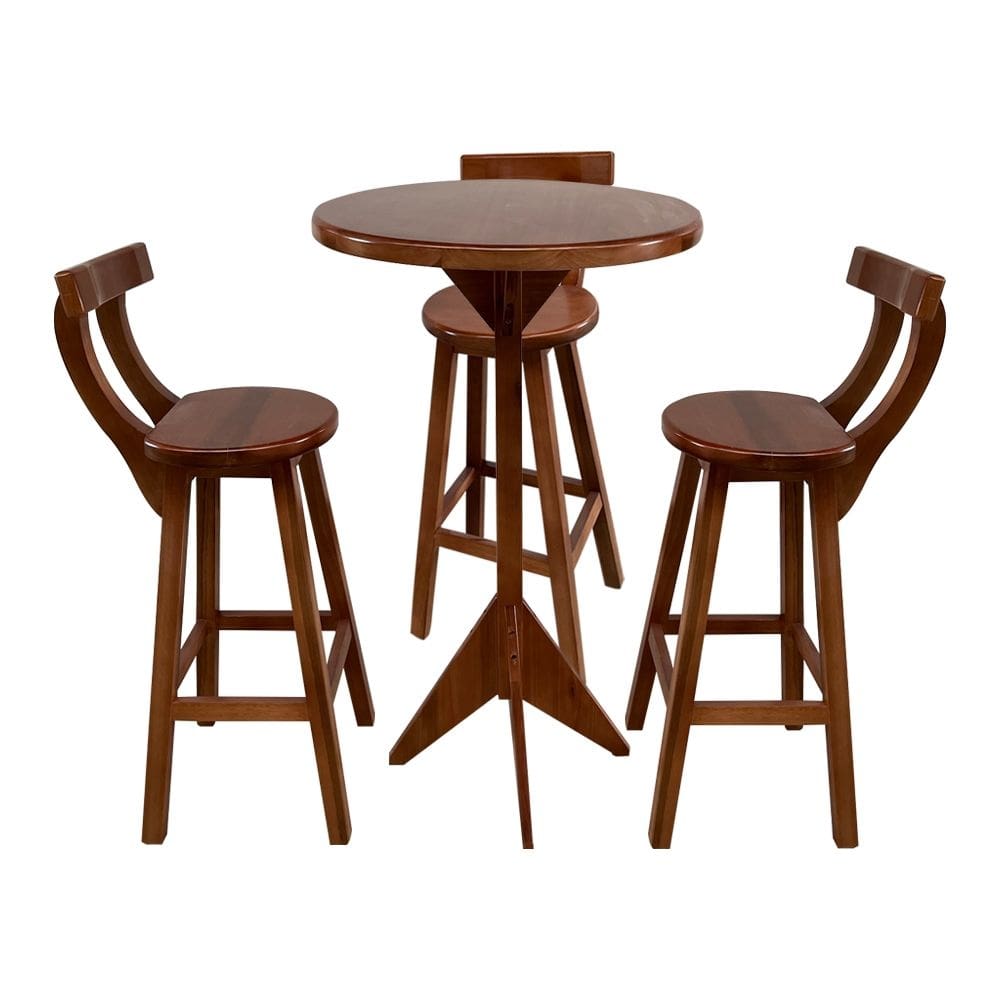 Conjunto Bistrô Tampo Redondo com 3 Banquetas de Madeira Imbuia