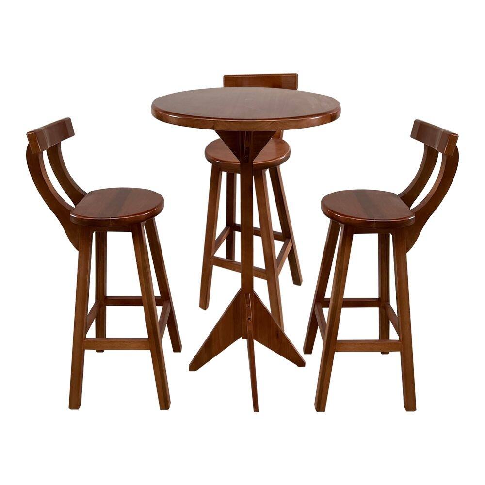 Jogo Bistrô de Madeira 3 Banquetas Altas Ideal para Bar e Restaurante Imbuia