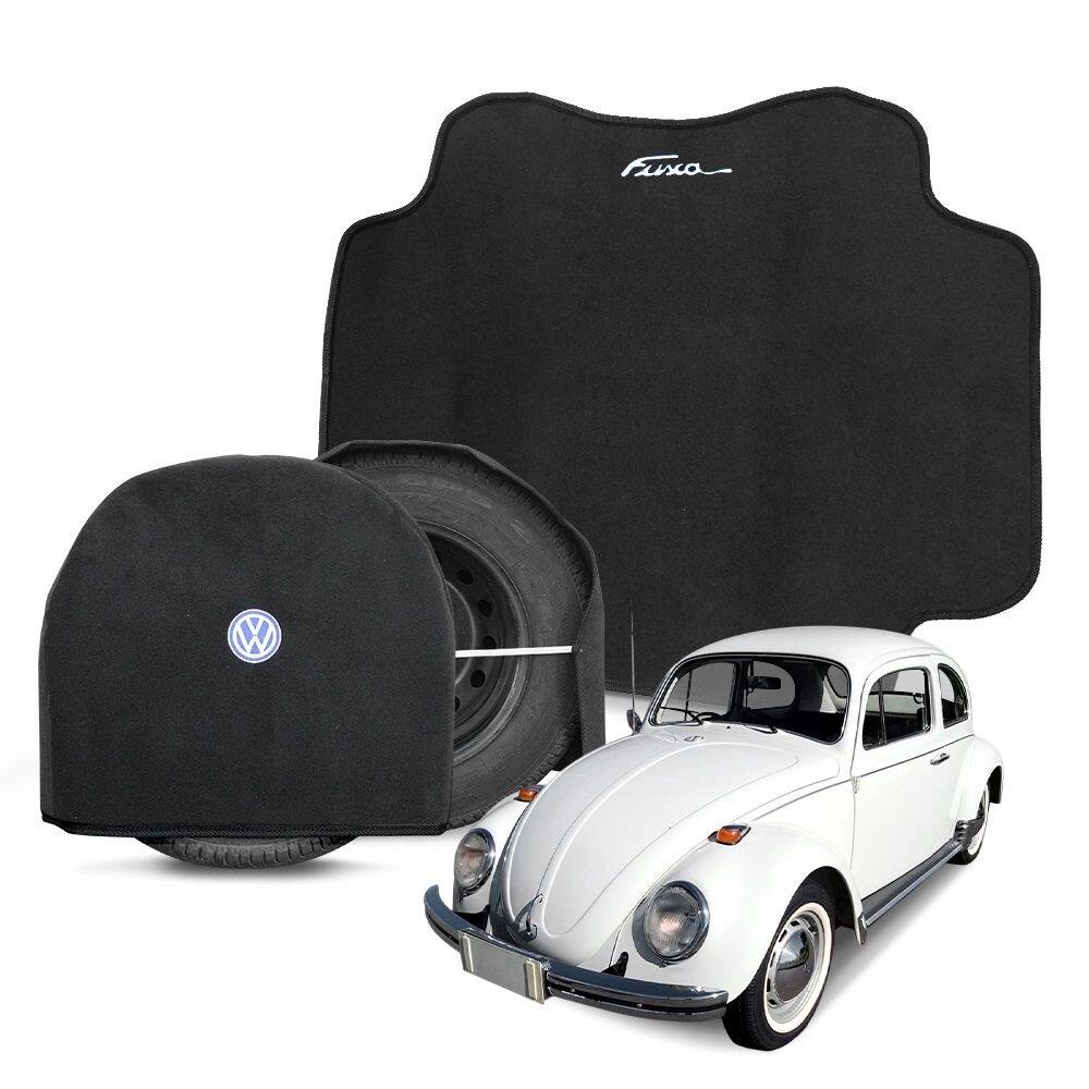 Tapete Porta Malas Carpete Preto Fusca Antigo C/ Capa De Estepe