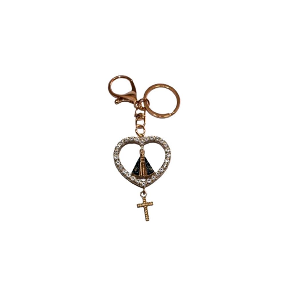 Chaveiro de Nossa Senhora Aparaceida Coração com Strass
