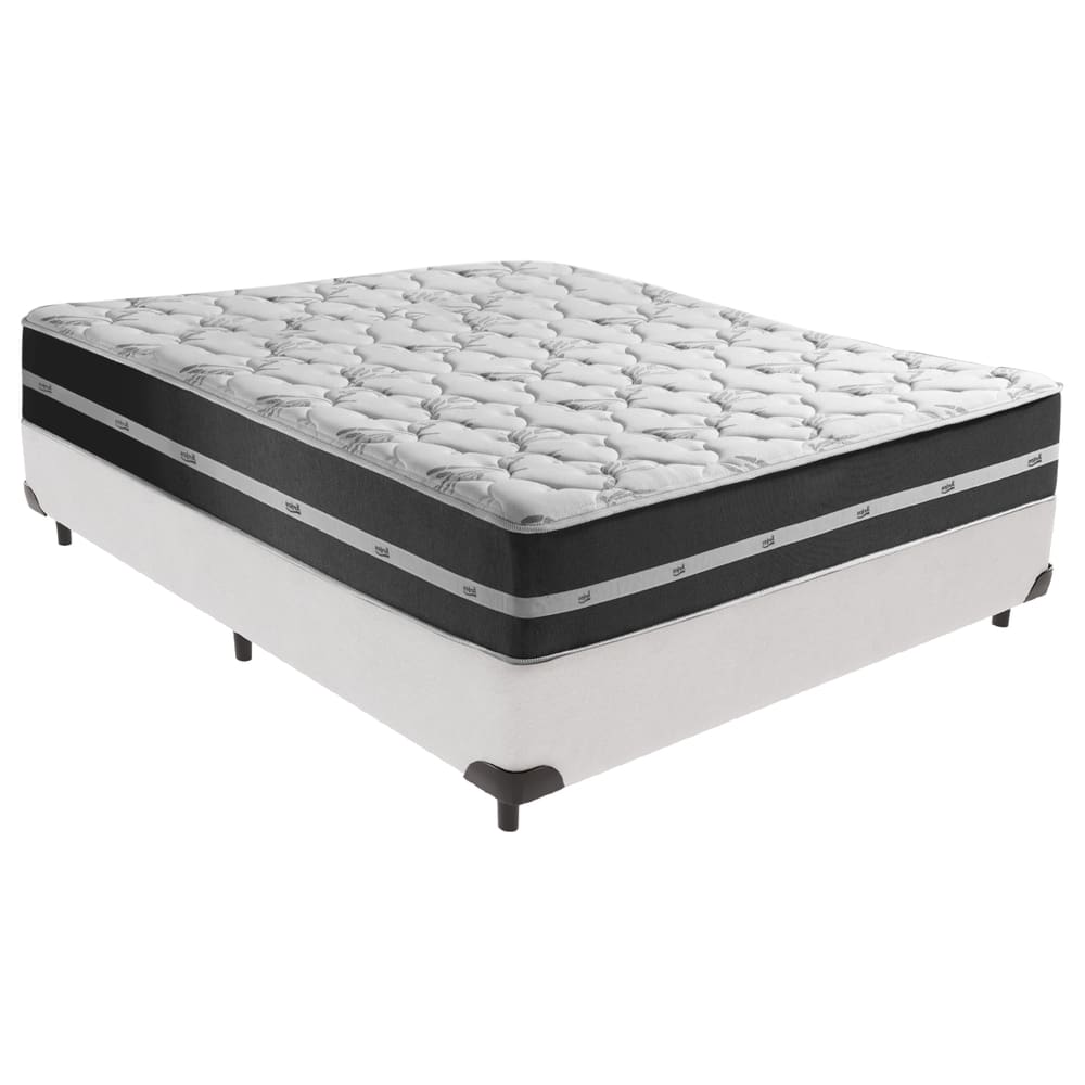 Cama Box Casal Preto com Base Branca Classic Anjos