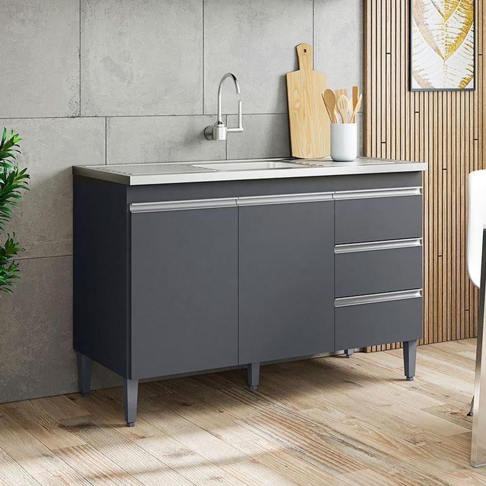 Balcão de Pia Ambiente Andréia 100 cm Cinza Fosco – AJL