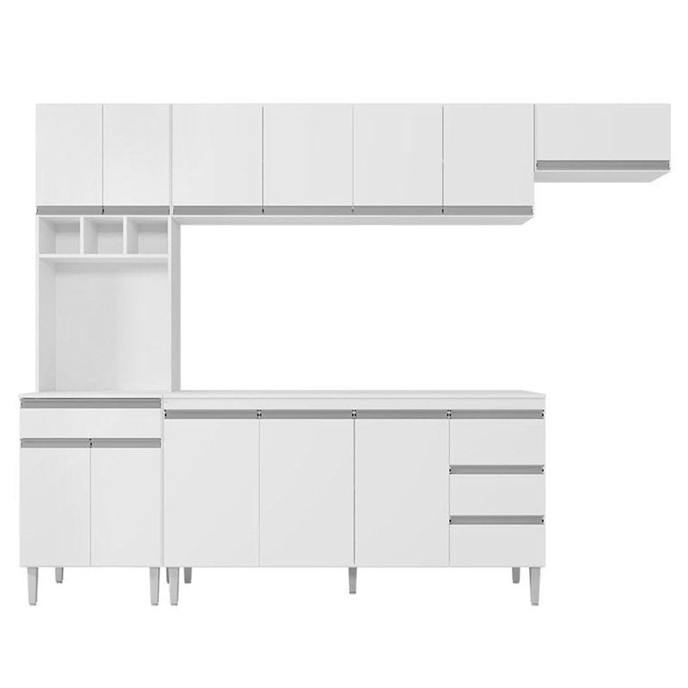 Cozinha com Balcão e Tampo 160 cm Andréia Branco Brilho - AJL