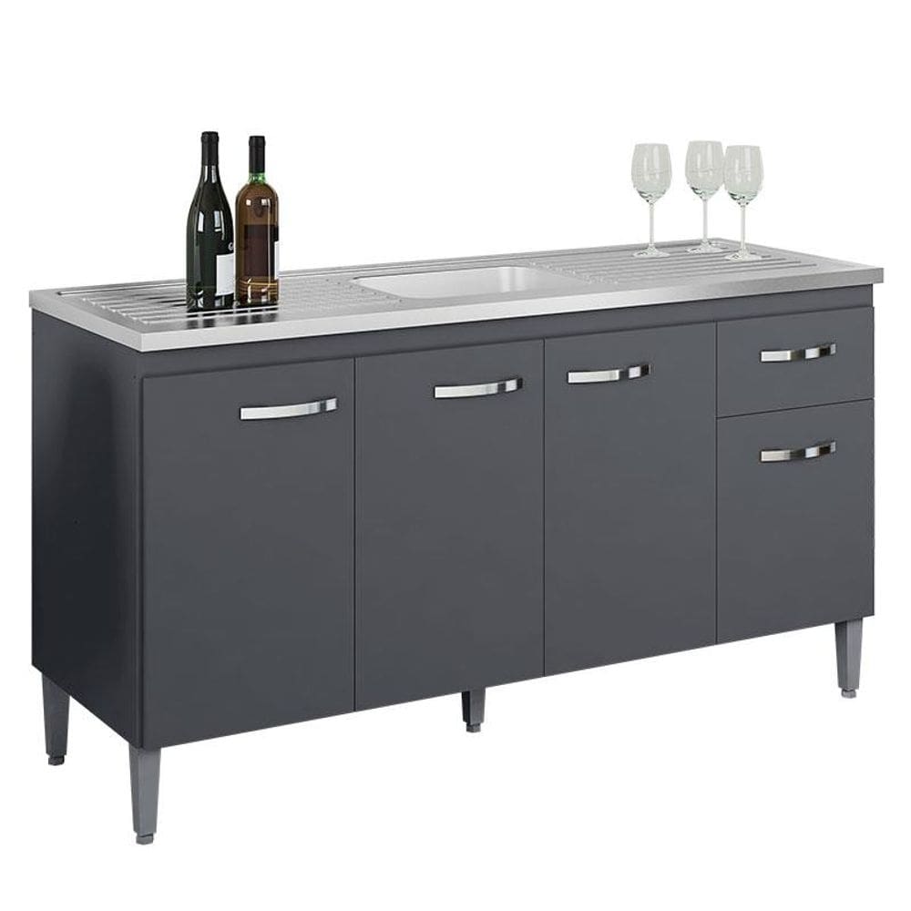 Balcão de Pia Gabriela 150 cm Cinza Fosco - AJL