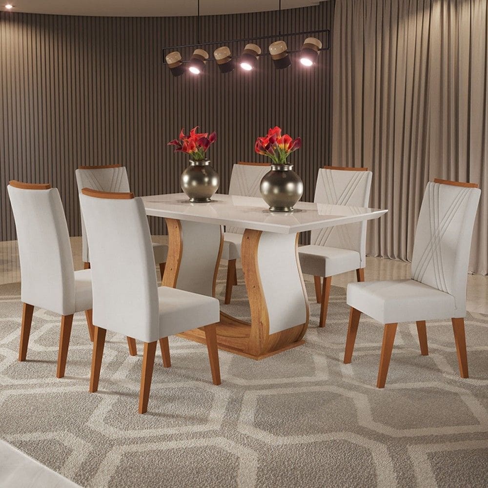 Mesa de Jantar 6 Lugares Arkansas com Vidro Marfim/Off White - Panorama Móveis