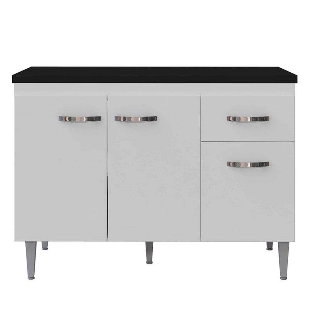 Balcão de Cozinha Gabriela Branco Flex com Tampo 120 cm Preto Fosco - AJL