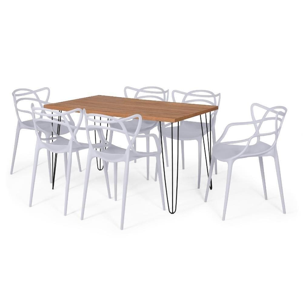 Conjunto Mesa De Jantar 130x80cm Com 6 Cadeiras - Cinza