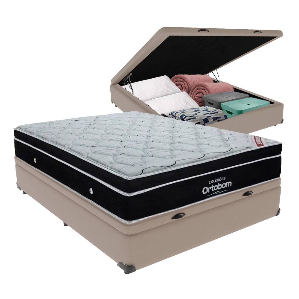 Elegant Ortobom Base Baú Bege Casal Mola Ensacada EuroPillow