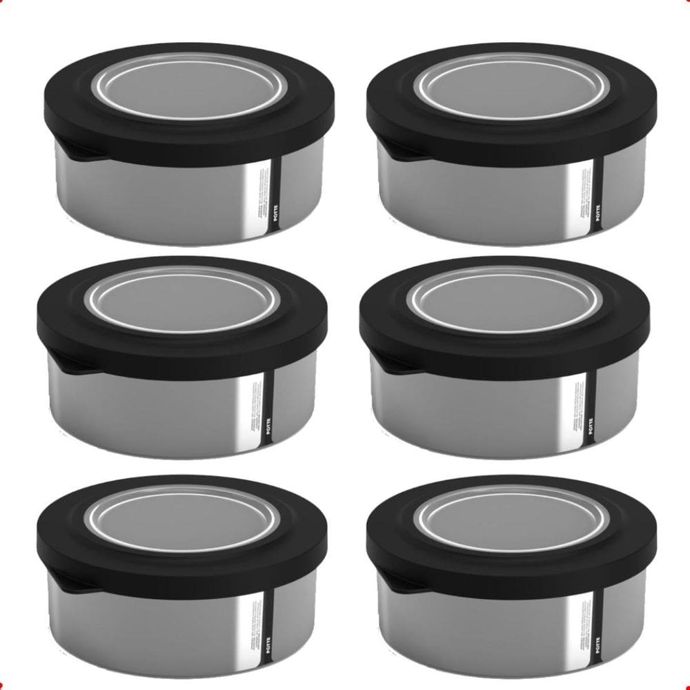 6 Pote Alimentos 370Ml Metallic Redondo C/Tampa Bpa Free