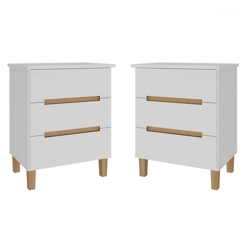 Mesa de Cabeceira Logan Kit 2 Mesas de Cabeceira 100% Mdf Branco/Olmo - Mambel
