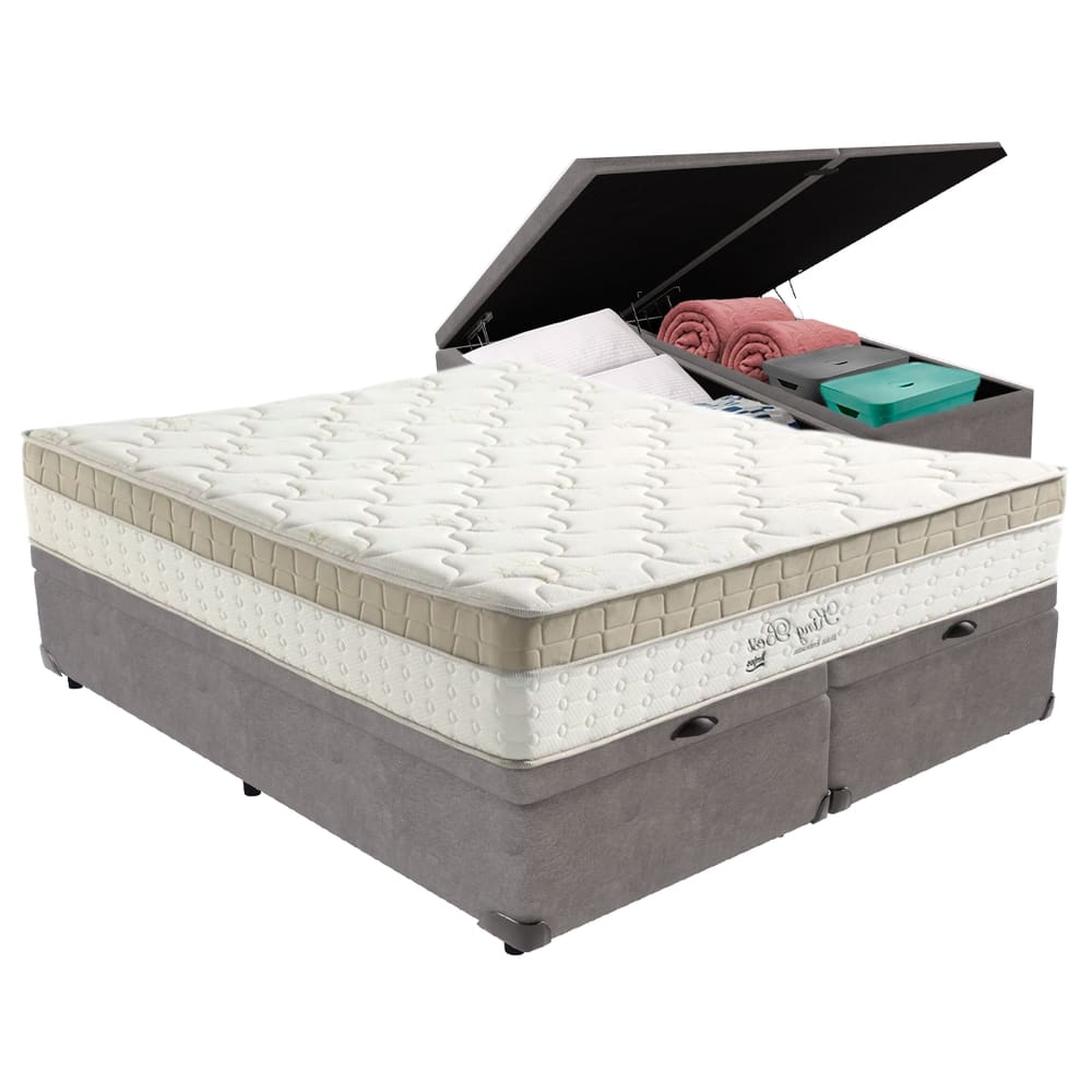 Cama Box com Baú Cinza e Colchão King King Best Anjos