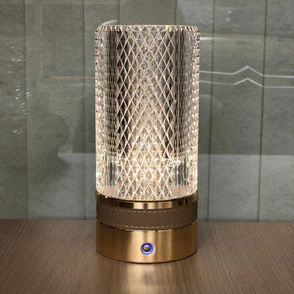 Luminária de Mesa Abajur Touch Dimerizável Dourado Vidro Transparente 22cm Led 12W 3em 1 Bivolt