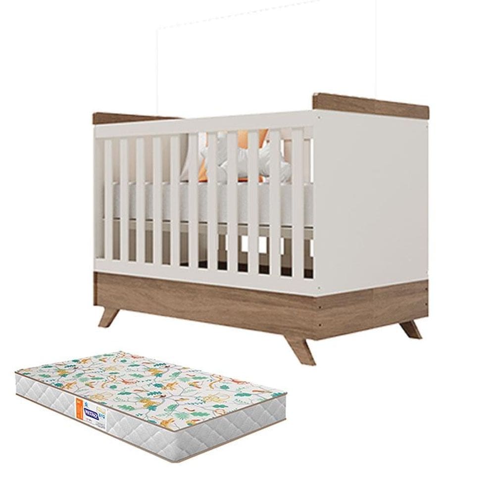 Berço Americano Retro Vitória Off White Carvalho com Colchão Gazin – Canaã
