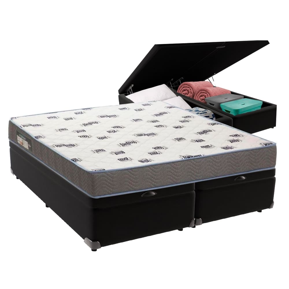 Cama Box Queen com Bau Ortobom D33 Light Bege