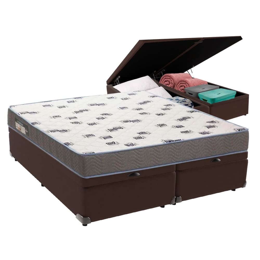 Cama Box Queen com Bau Ortobom D33 Light Bege