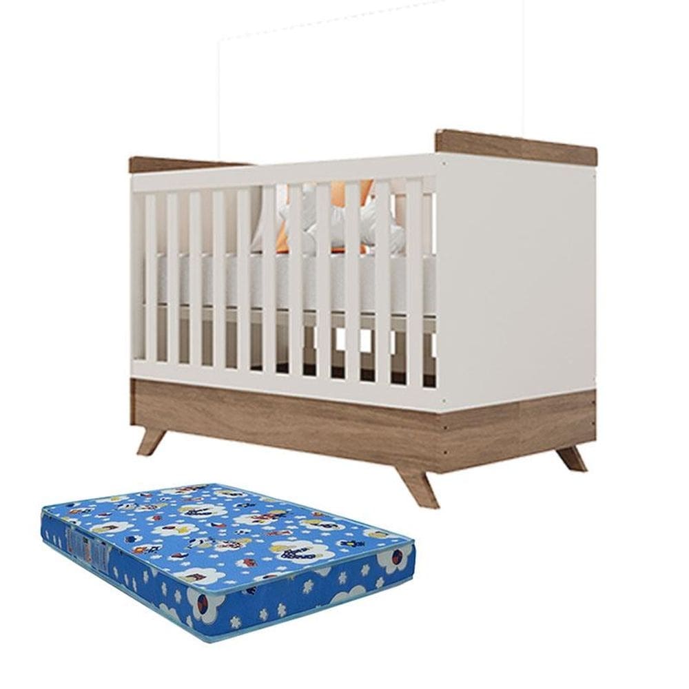 Berço Americano Retro Vitória Off White Carvalho com Colchão Ortobom – Canaã