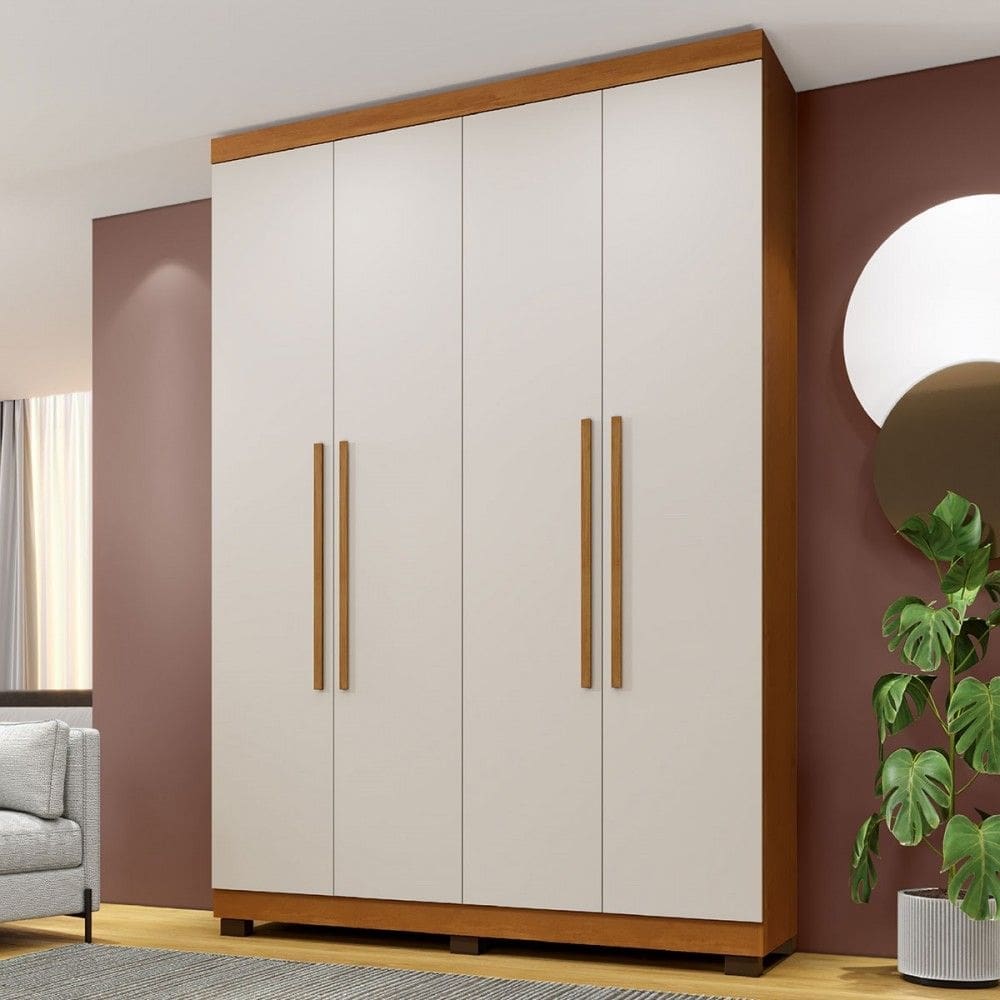 Guarda-Roupa Casal Bari 4 Portas 3 Gavetas Cinamomo/Off White - Panorama Móveis