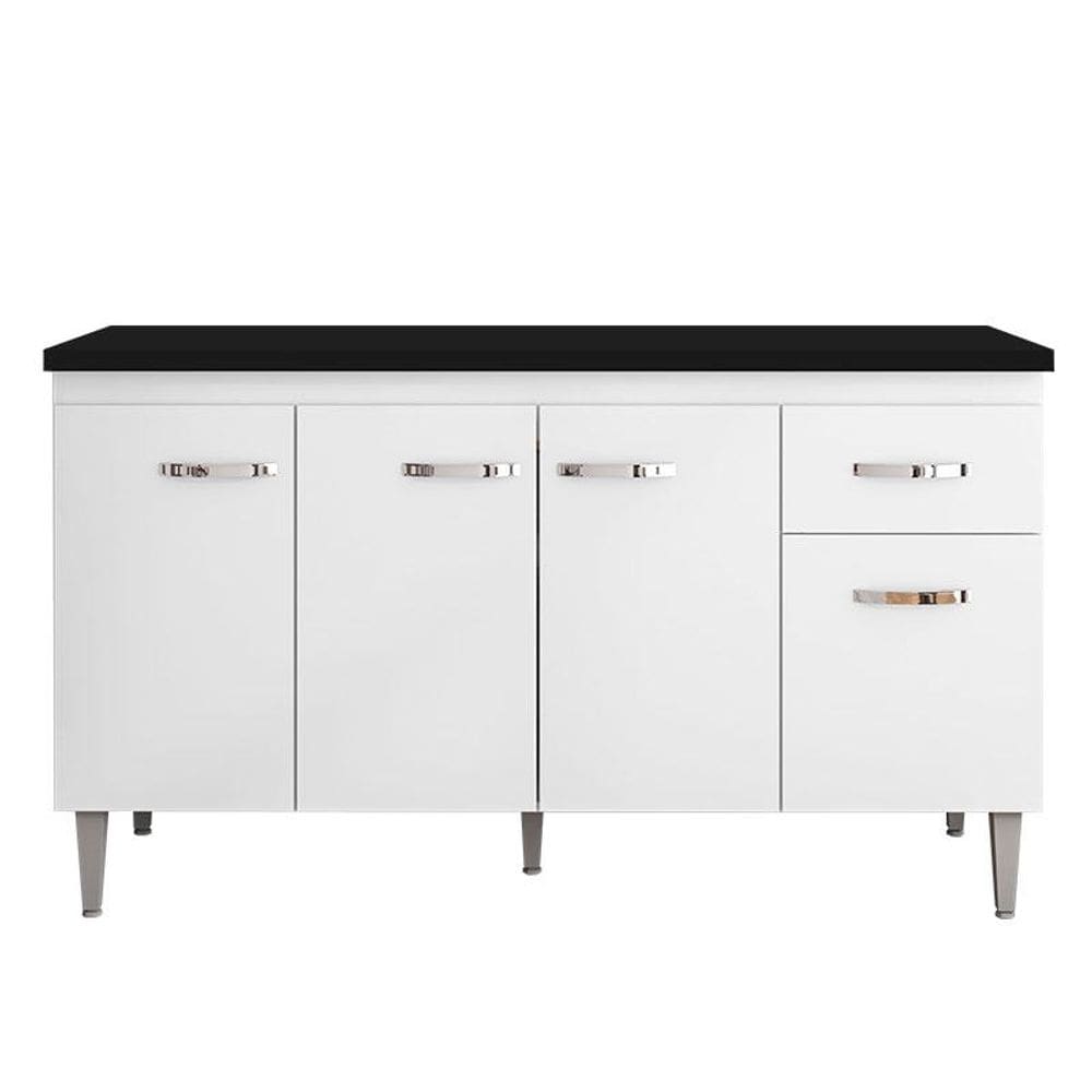 Balcão de Cozinha Gabriela Branco Flex com Tampo 150 cm Preto Fosco - AJL