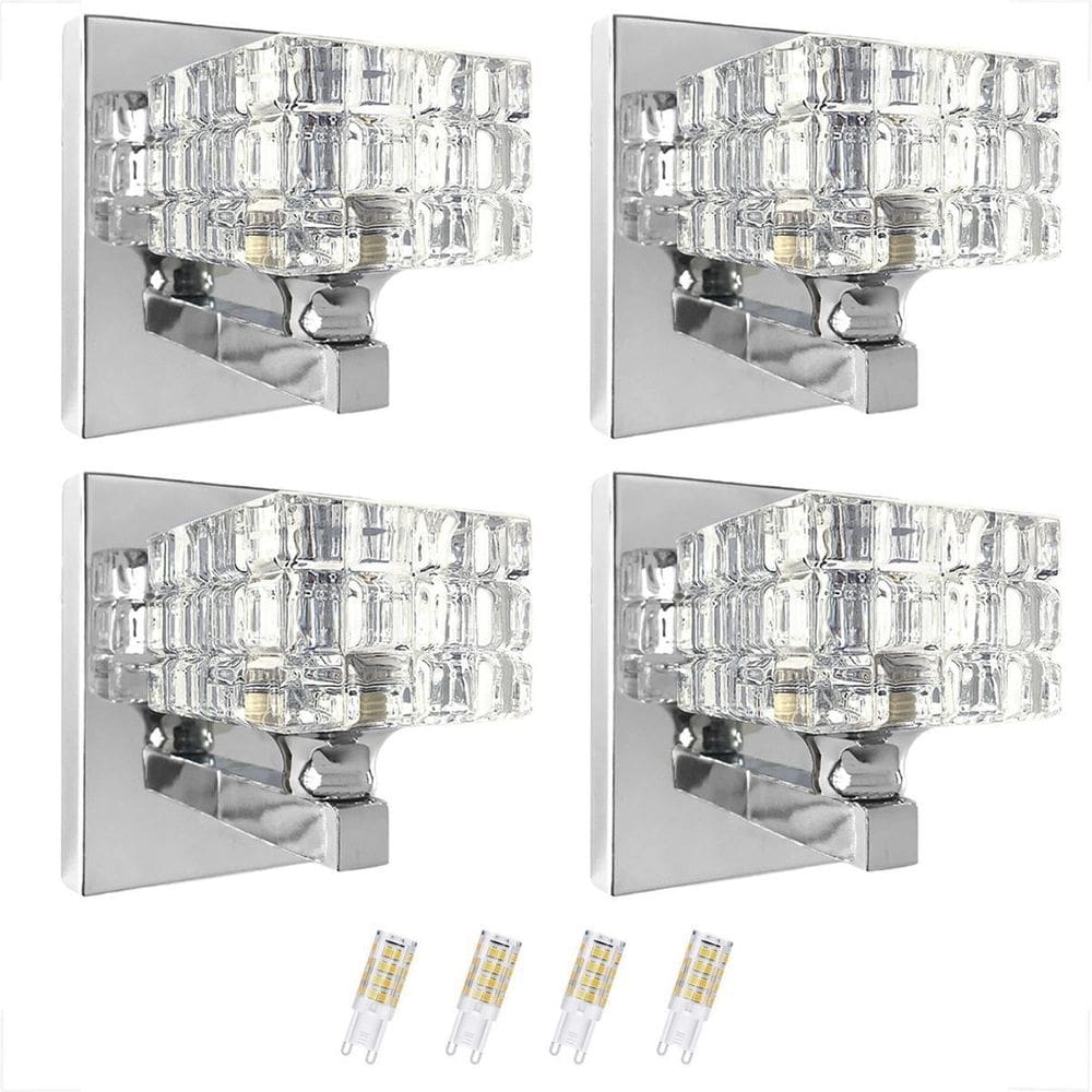 Kit 4 Arandela Interna Cristal Cromado Corredor Bet38 + Led