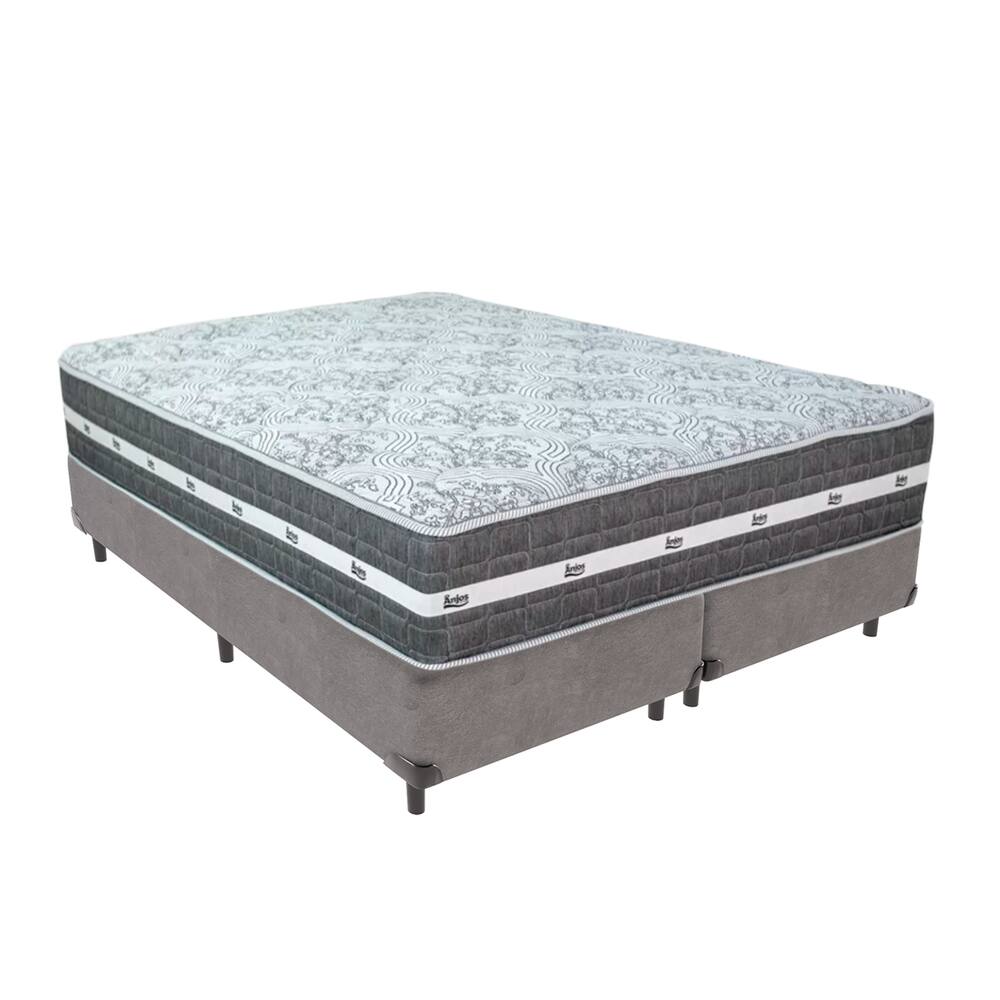 Cama Box Cinza e Colchão King Black Grafit Anjos