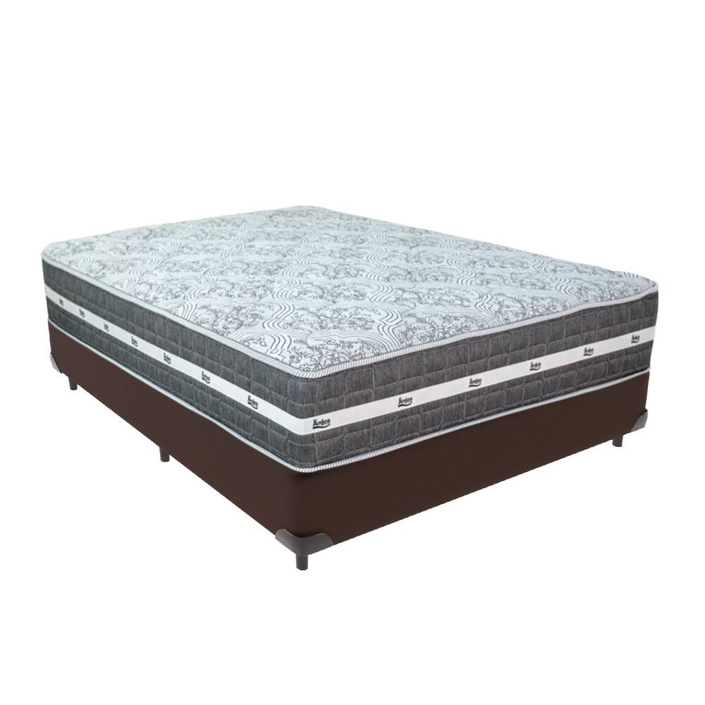 Cama Box Bege e Colchão Casal Black Grafit Anjos