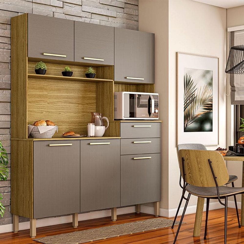 Cozinha Ambiente Montesa 6 Portas e 2 Gavetas Freijó Gris - Kits Paraná