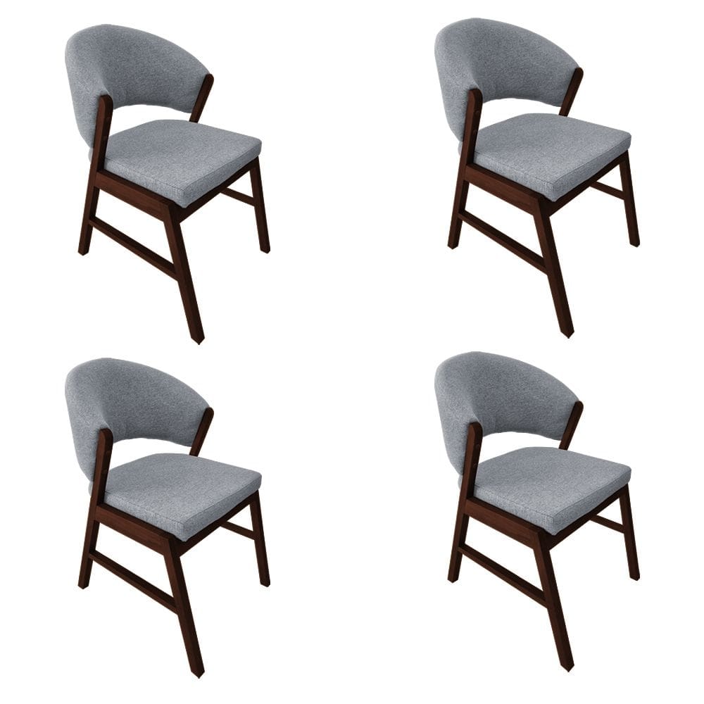 Kit 4 Cadeiras de Jantar Madeira Maciça Castanho Premium Débora Linho Cinza