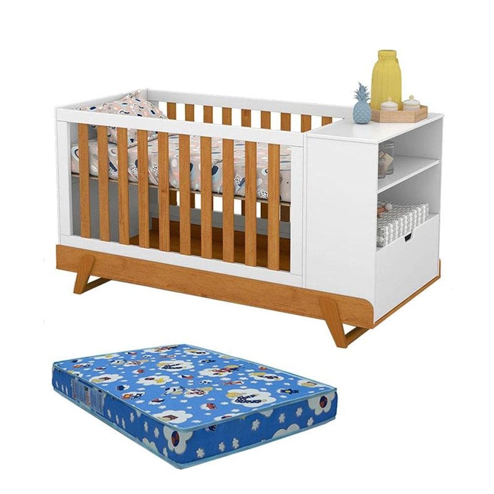 Berço Multifuncional Bkids Branco Freijó Eco Wood com Colchão - Matic