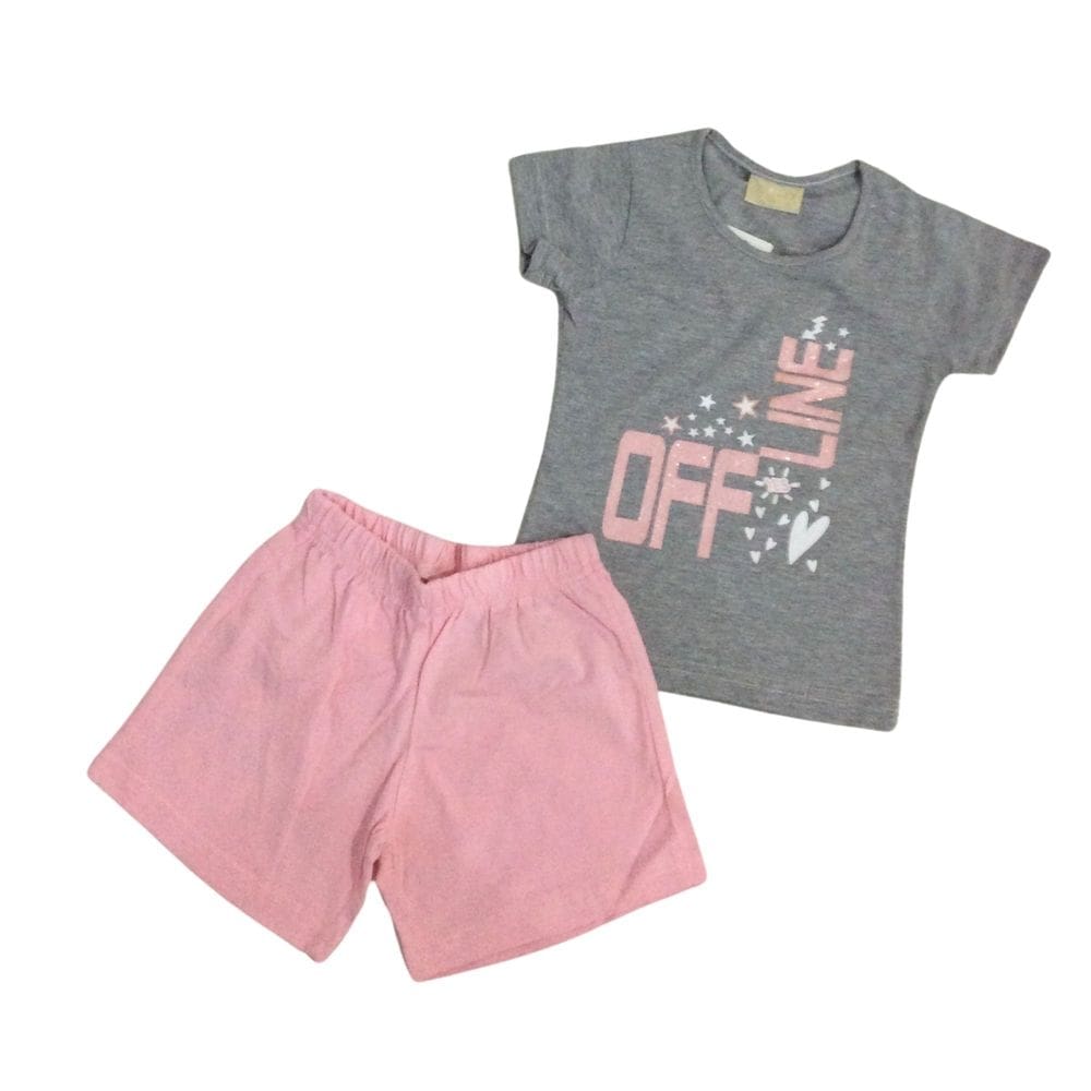 Pijama infantil fem verão Vrasalon cinza e rosa