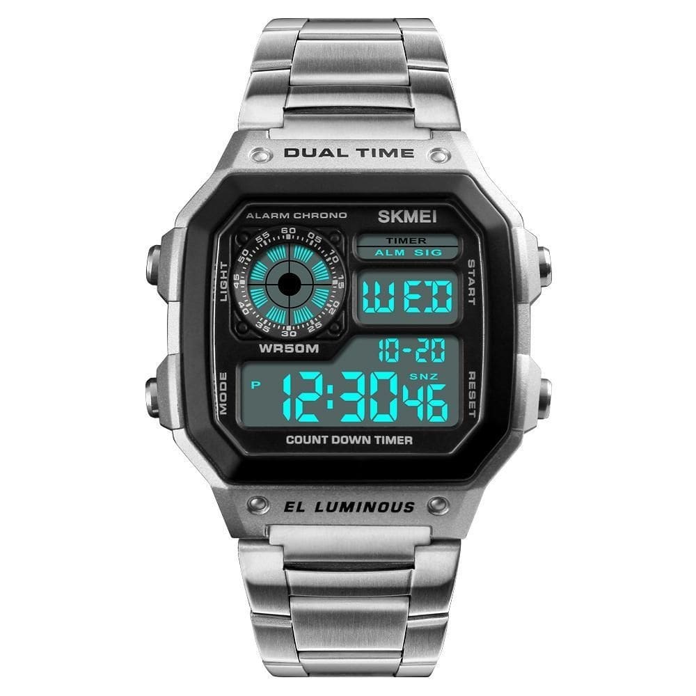 Relógio masculino skmei 1335 esportivo quadrado led prata