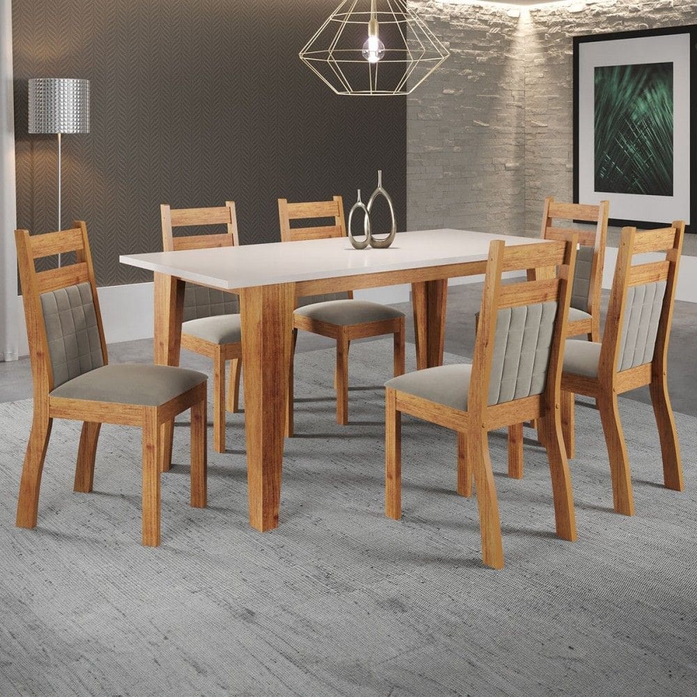 Mesa de Jantar 6 Lugares Imperador Blonde/Pérola - Panorama Móveis