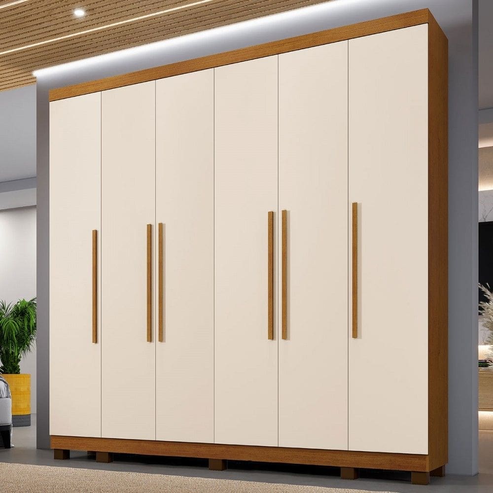 Guarda-Roupa Casal Bari 6 Portas 6 Gavetas Cinamomo/Off White - Panorama Móveis