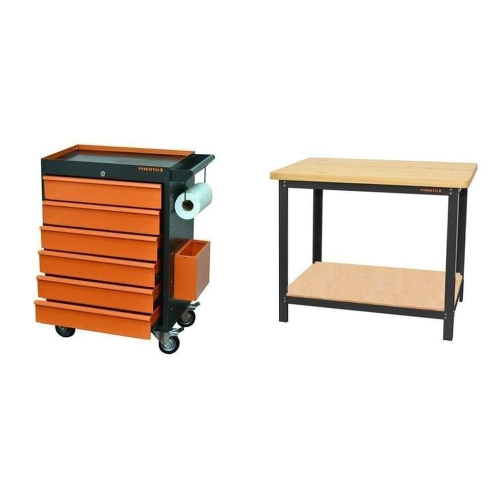 Conjunto Bancada para Ferramentas Carro de Ferramentas Profissional Gavetas Presto Laranja