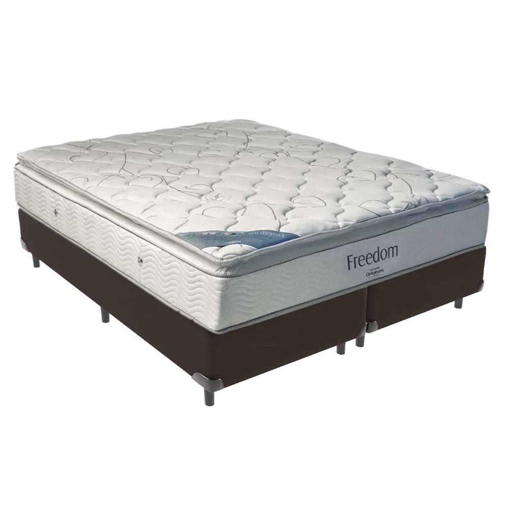 Cama Box Queen Marrom e Colchão Freedom Ortobom D33