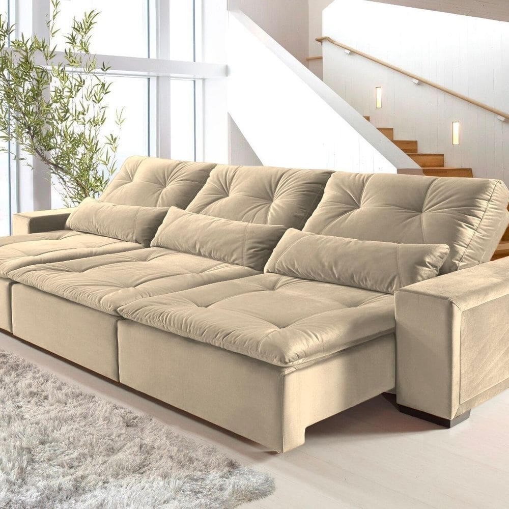 Sofá Retrátil e Reclinável 3 Lugares Búzios Espresso Móveis Bege