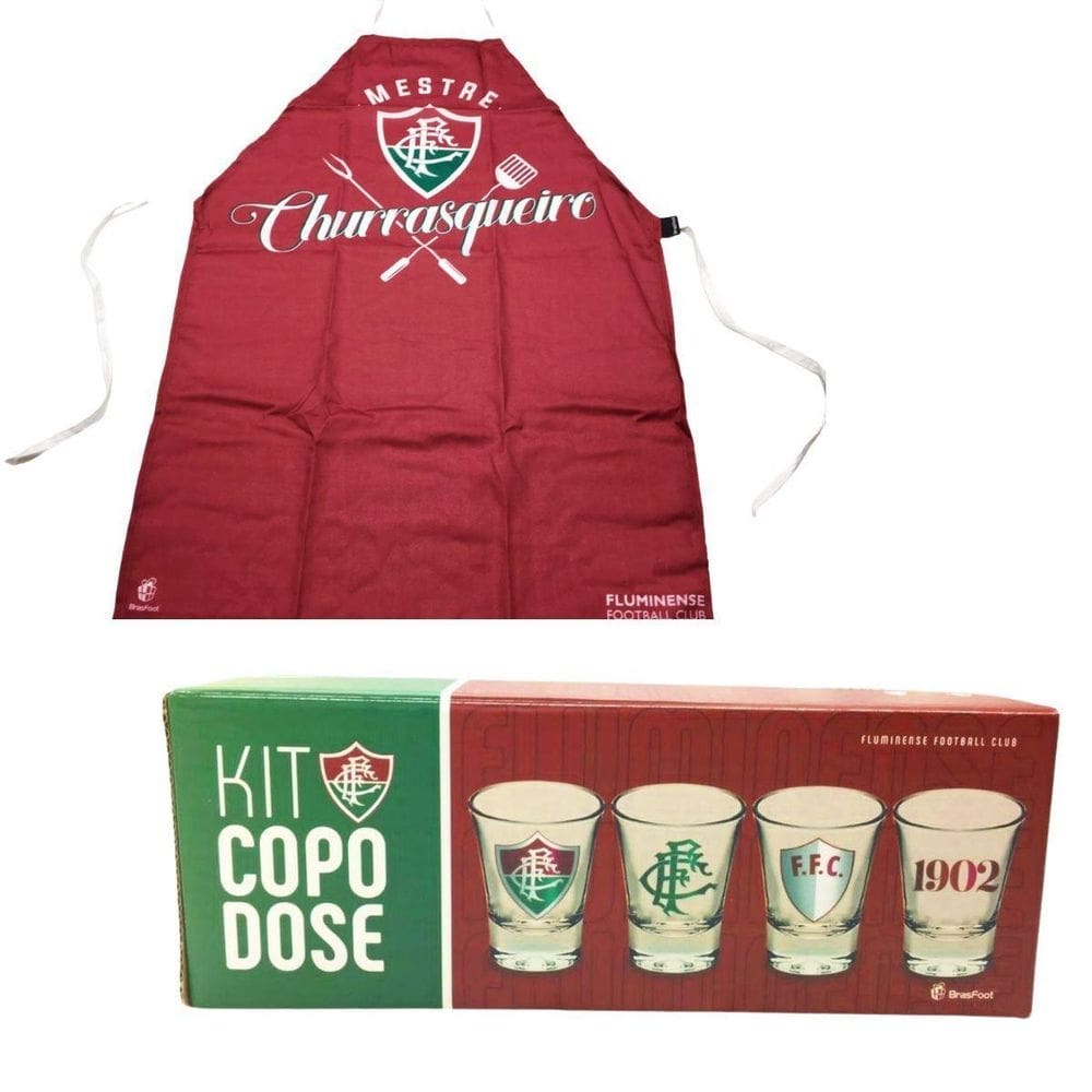 Kit Churrasco Avental Fluminense Mestre Churrasqueiro + 4 Un