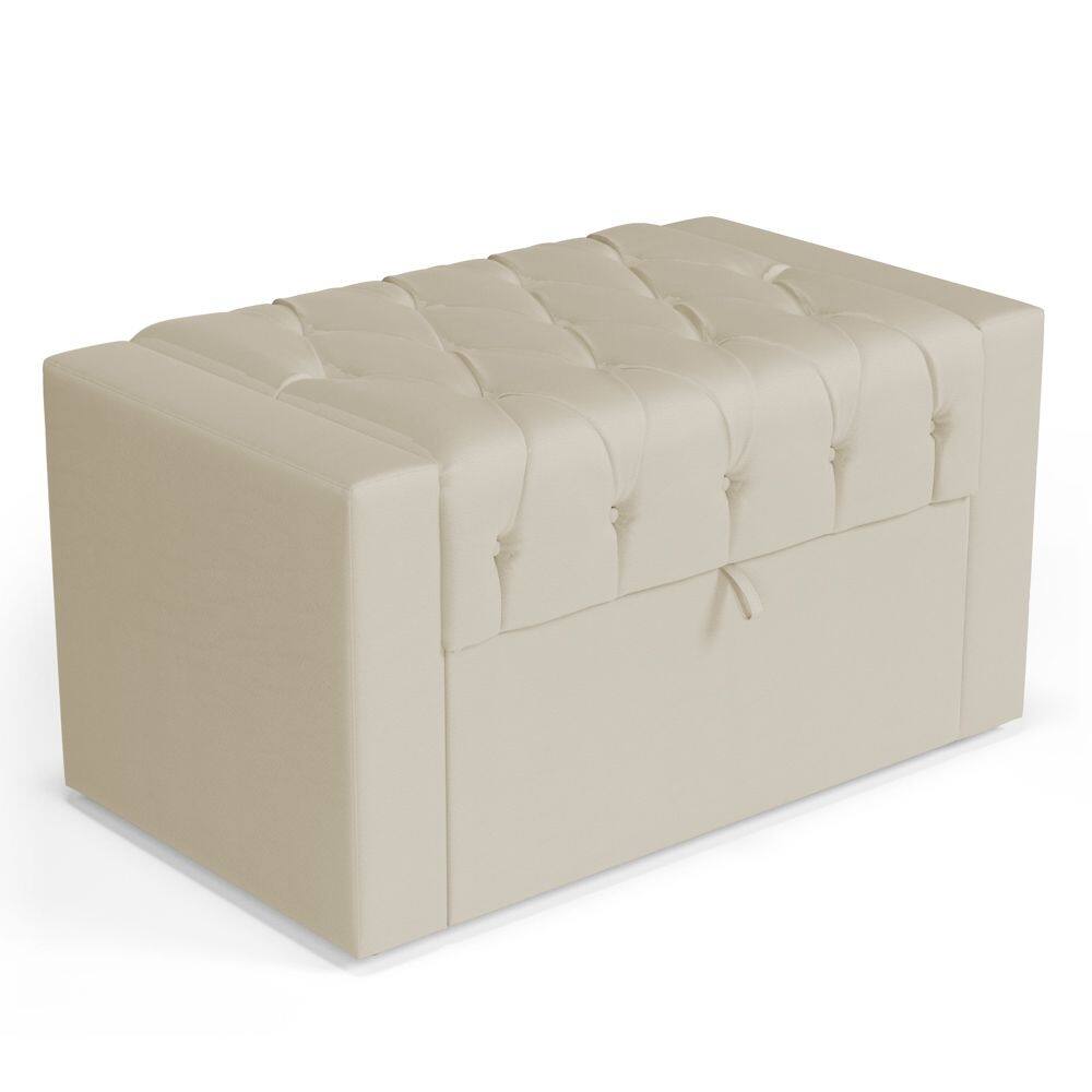 Calçadeira Báu Solteiro Atena 90cm Capitonê Suede Bege Claro - Desk Design