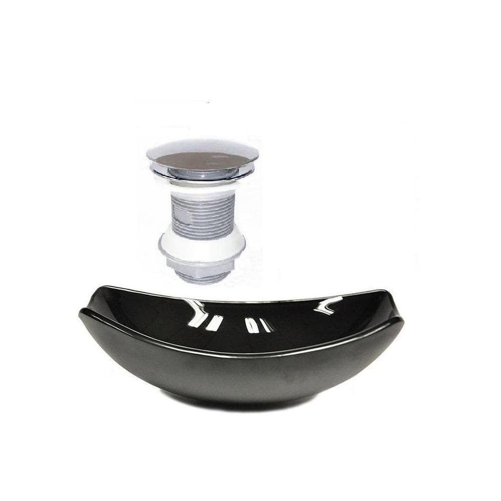 Cuba de vidro oval chanfrada 46cm preta + valvula click