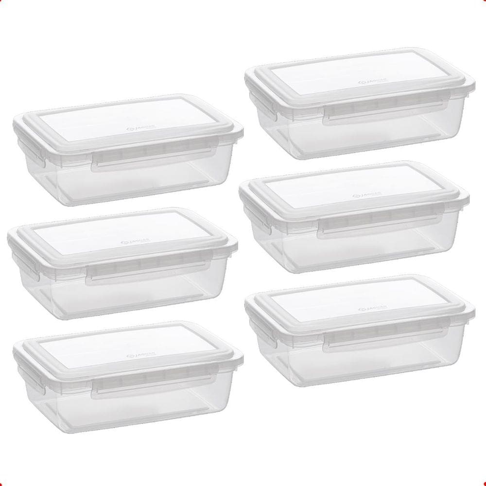Kit 6 Pote De Plástico Alimentos Retangular Com Travas 1,1 L