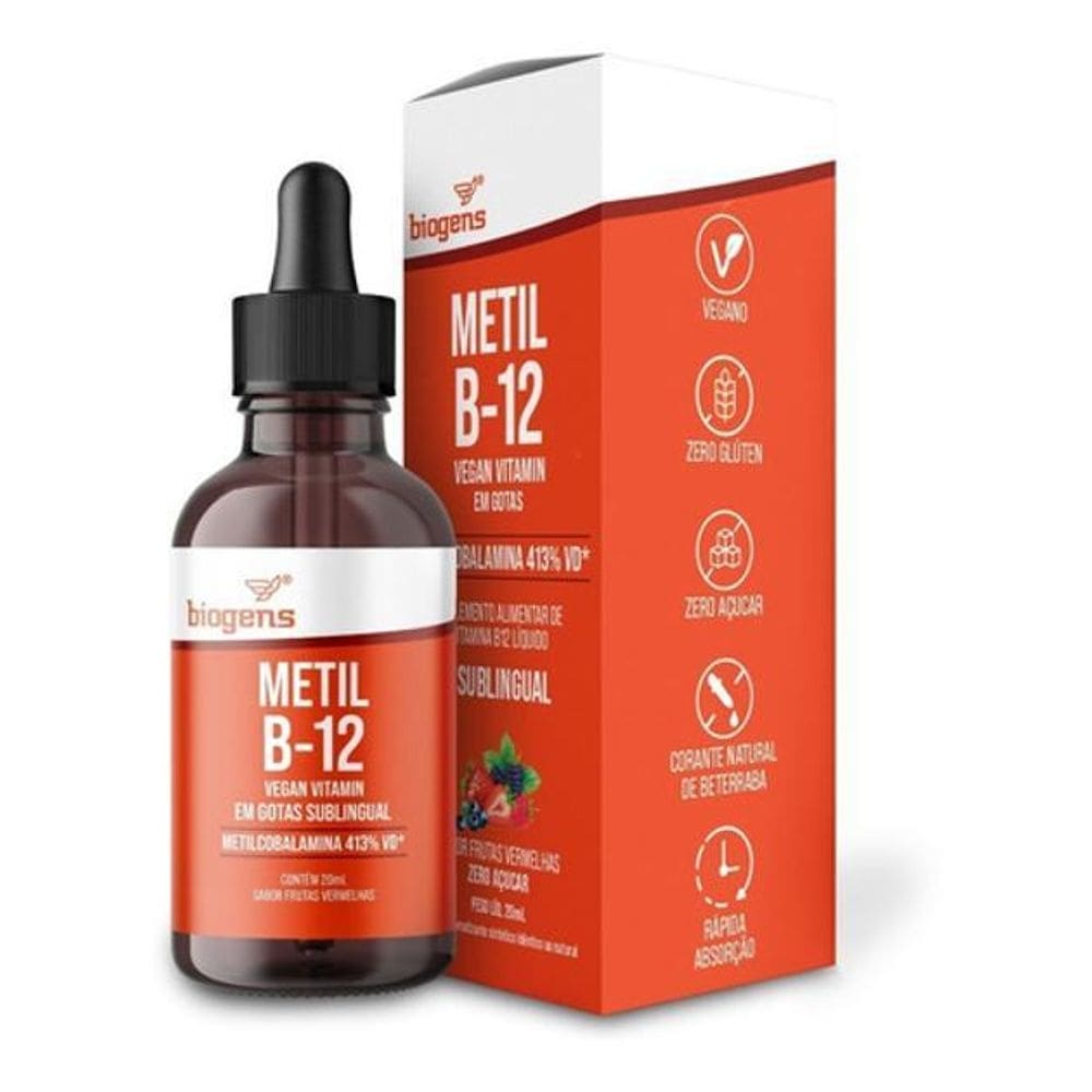 Vitamina metil b12 gotas 20ml biogens - frutas vermelhas
