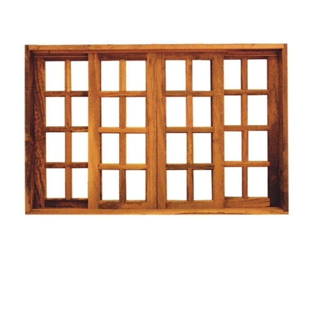 Vitrô Correr 4 Folhas Qudariculado de Madeira Imbuia Reto 2,00 x 1,00 Natural