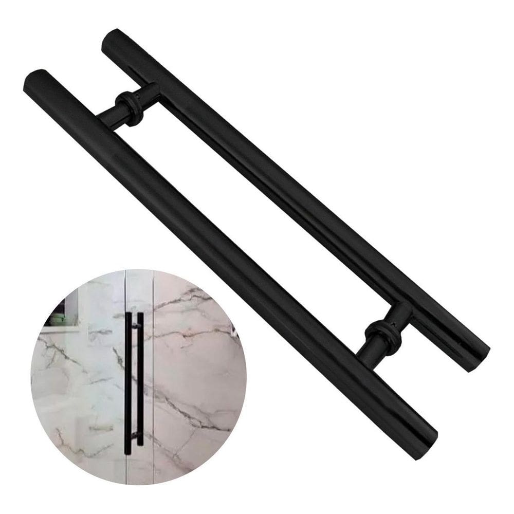 Puxador porta pivotante h 40cm aço inox 304 preto escovado