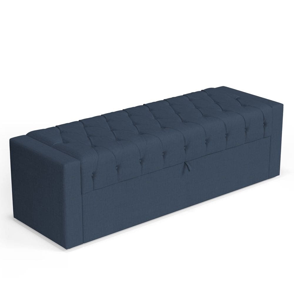 Calçadeira Báu Queen Size Atena 160cm Capitonê Linho Azul - Desk Design