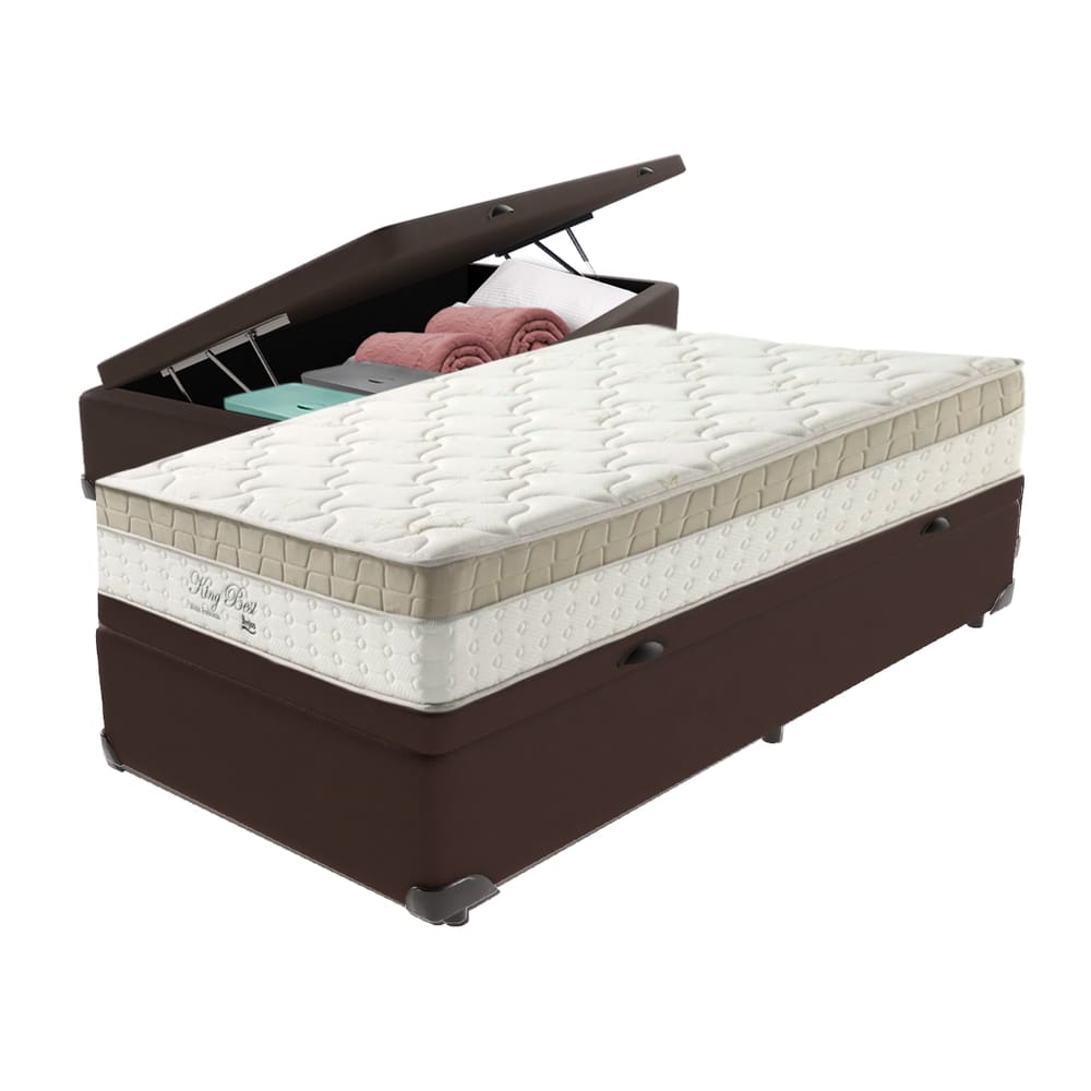 Cama Box com Baú Marrom e Colchão Solteiro King Best Anjos