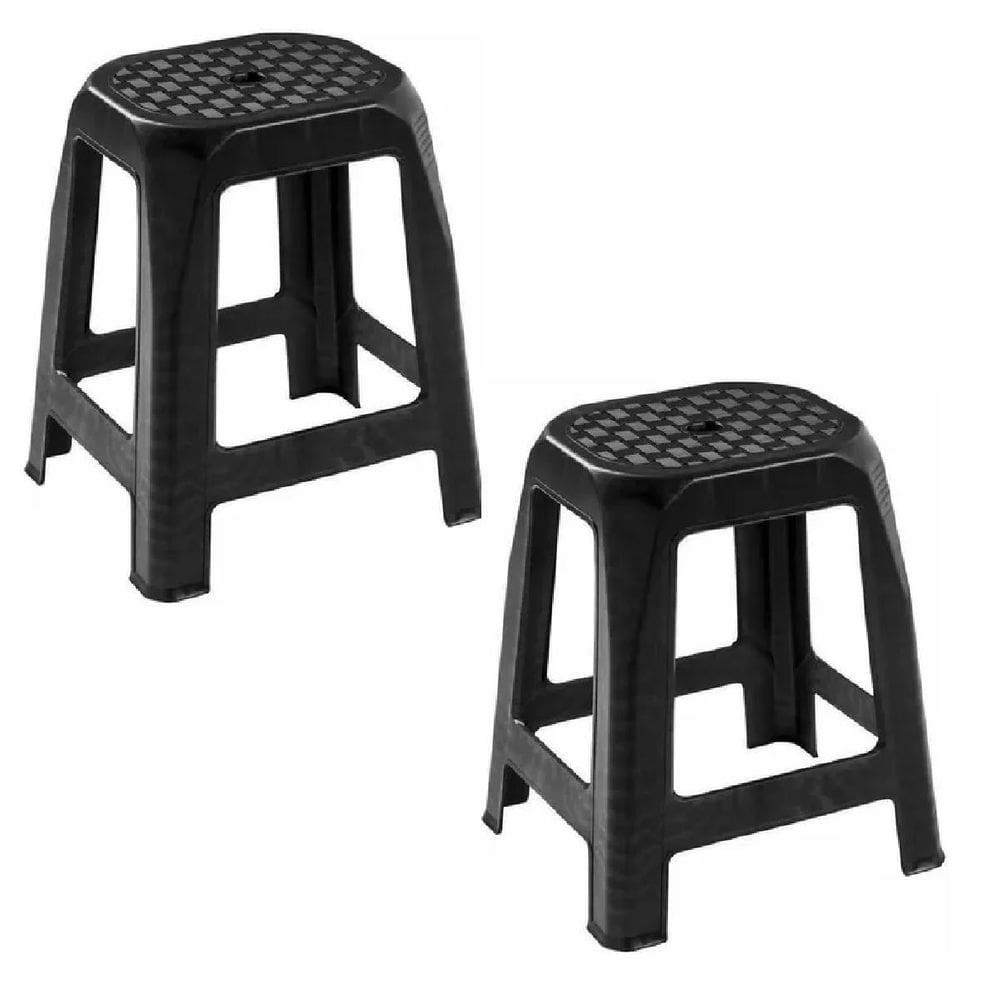 2 banco banqueta plástica reforçada 120kg preto - rischioto