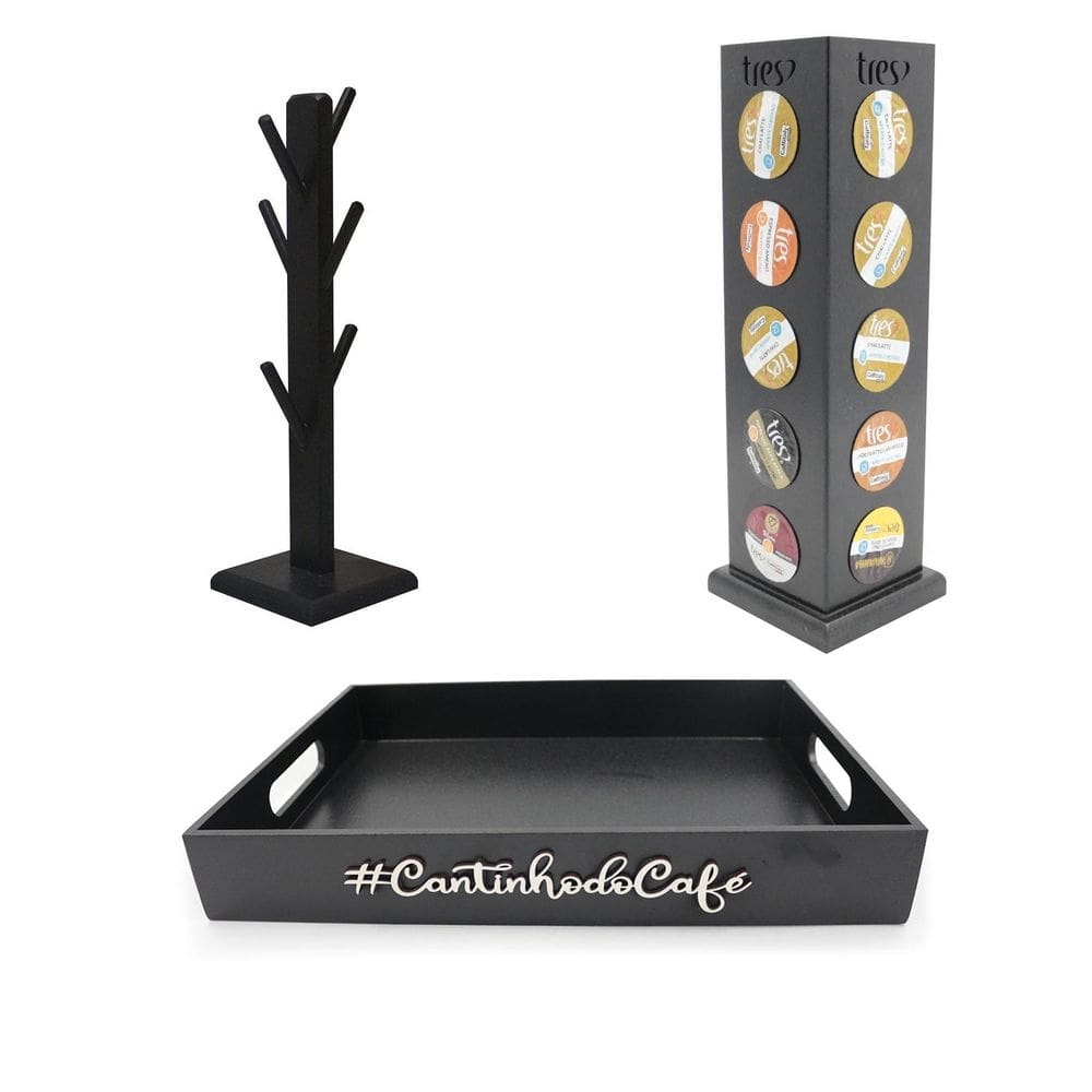 Kit cantinho café bandeja porta cápsula 3 corações xicara