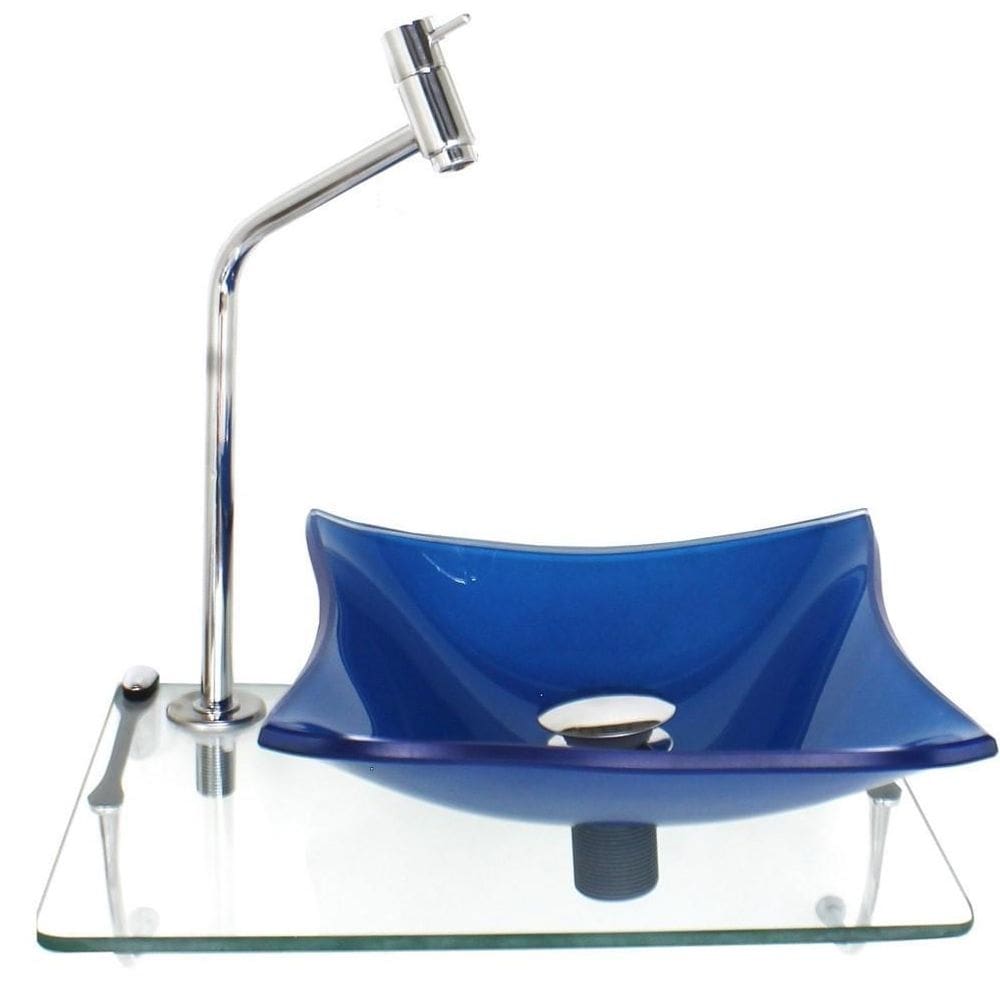 Kit cuba vidro quadrada 10mm azul escuro tampo 40cm incolor