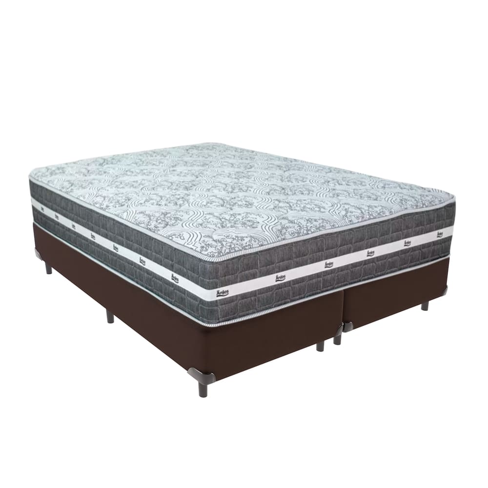 Cama Box Bege e Colchão Queen Black Grafit Anjos