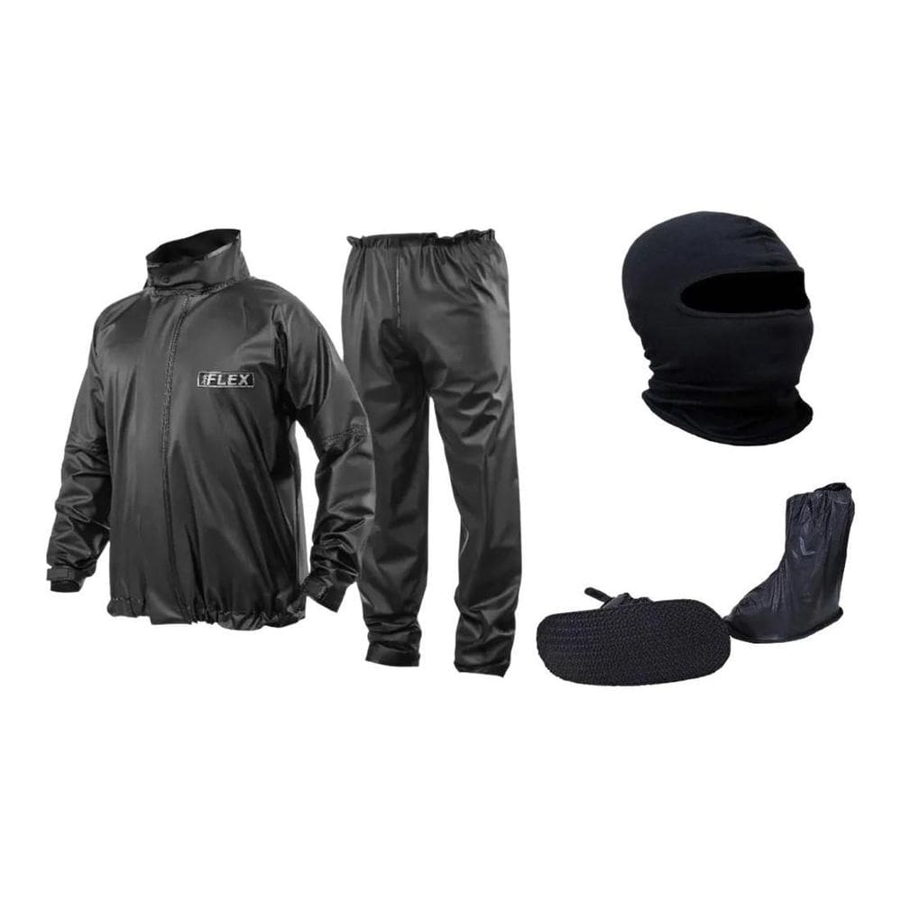 Kit capa chuva jaqueta calça polaina piracapas toca preta-m